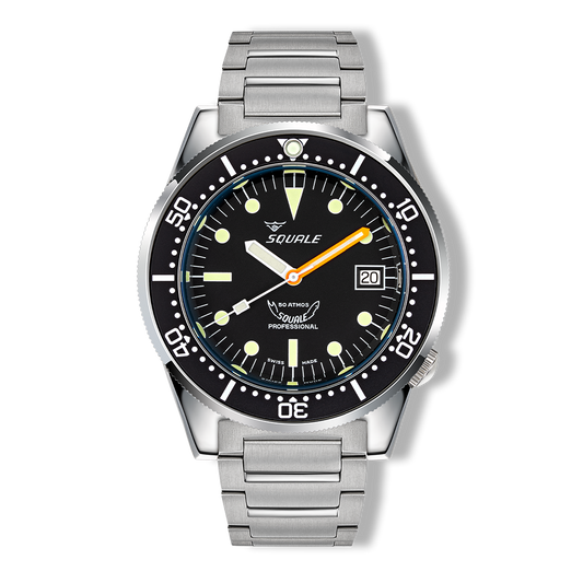 Squale 1521 Classic noire — Base — bracelet acier — vue de face