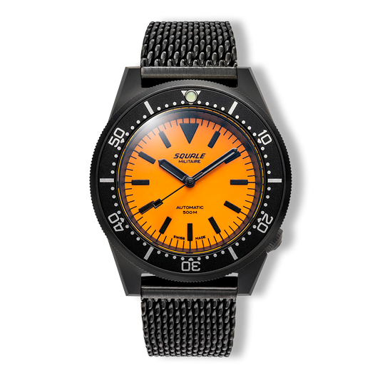 Squale 1521 Full Luminous orange Militaire — Milanais noir — vue de face