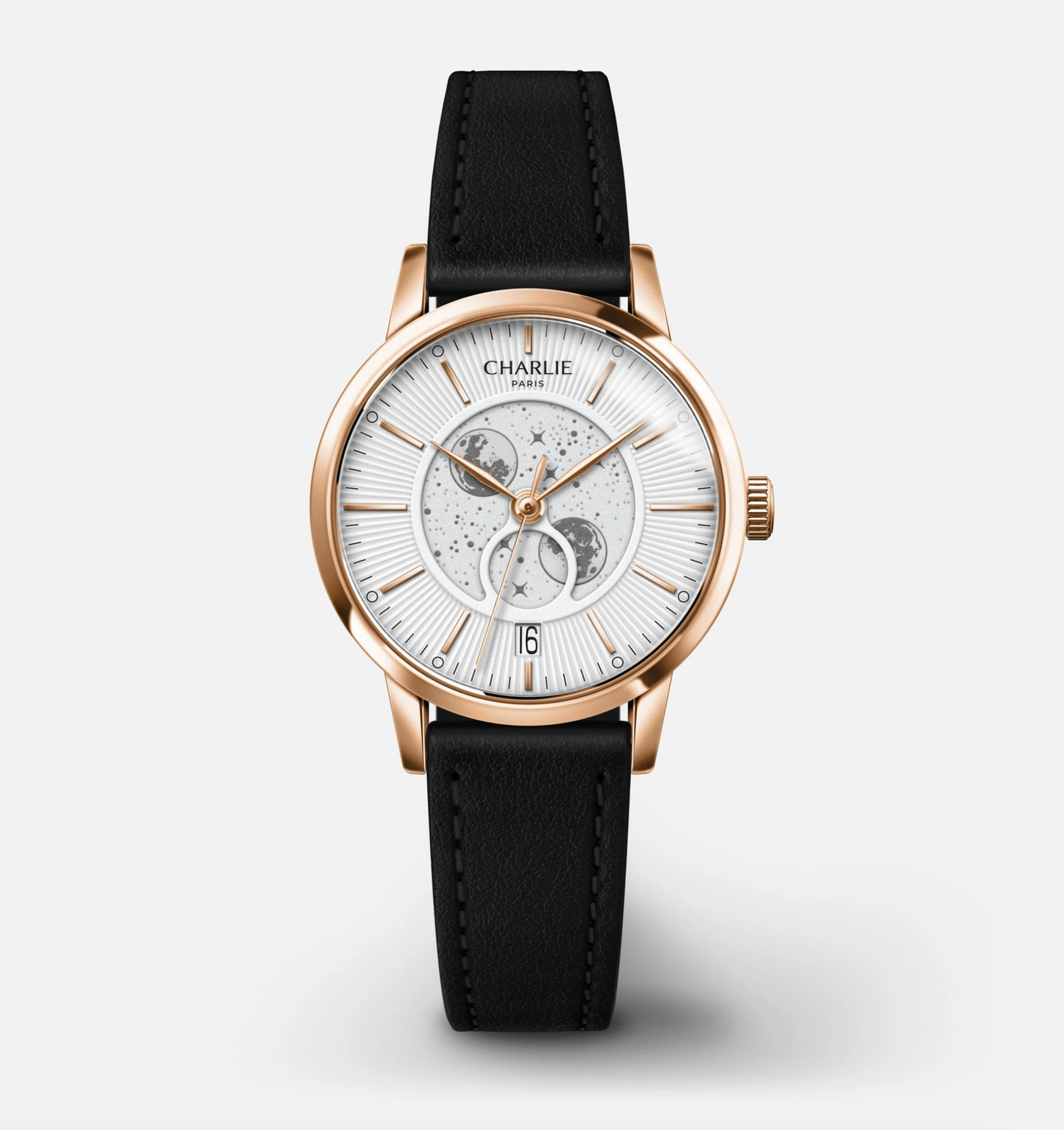 Montre Charlie Paris : Sully Quartz Phase De Lune Blanc & Or Rose