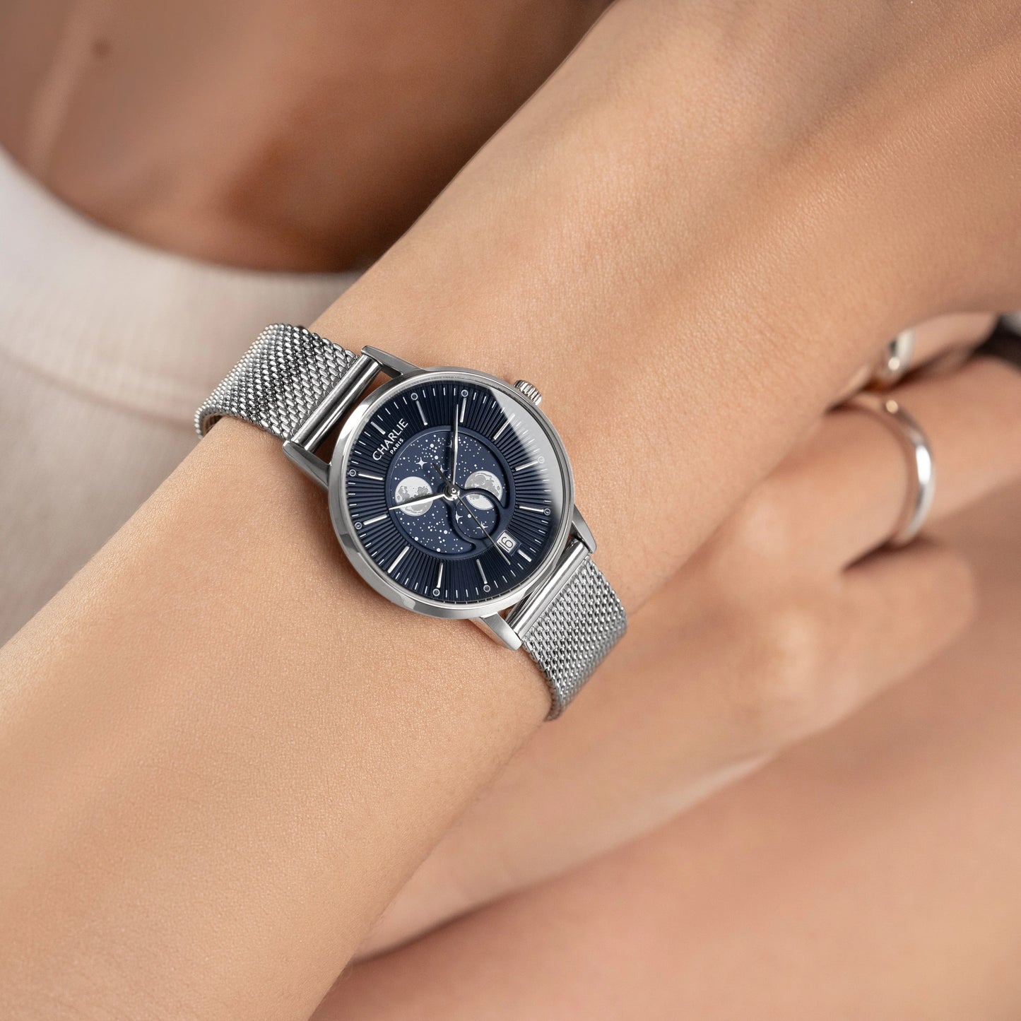 CHARLIE PARIS : SULLY QUARTZ PHASE DE LUNE ACIER & BLEU