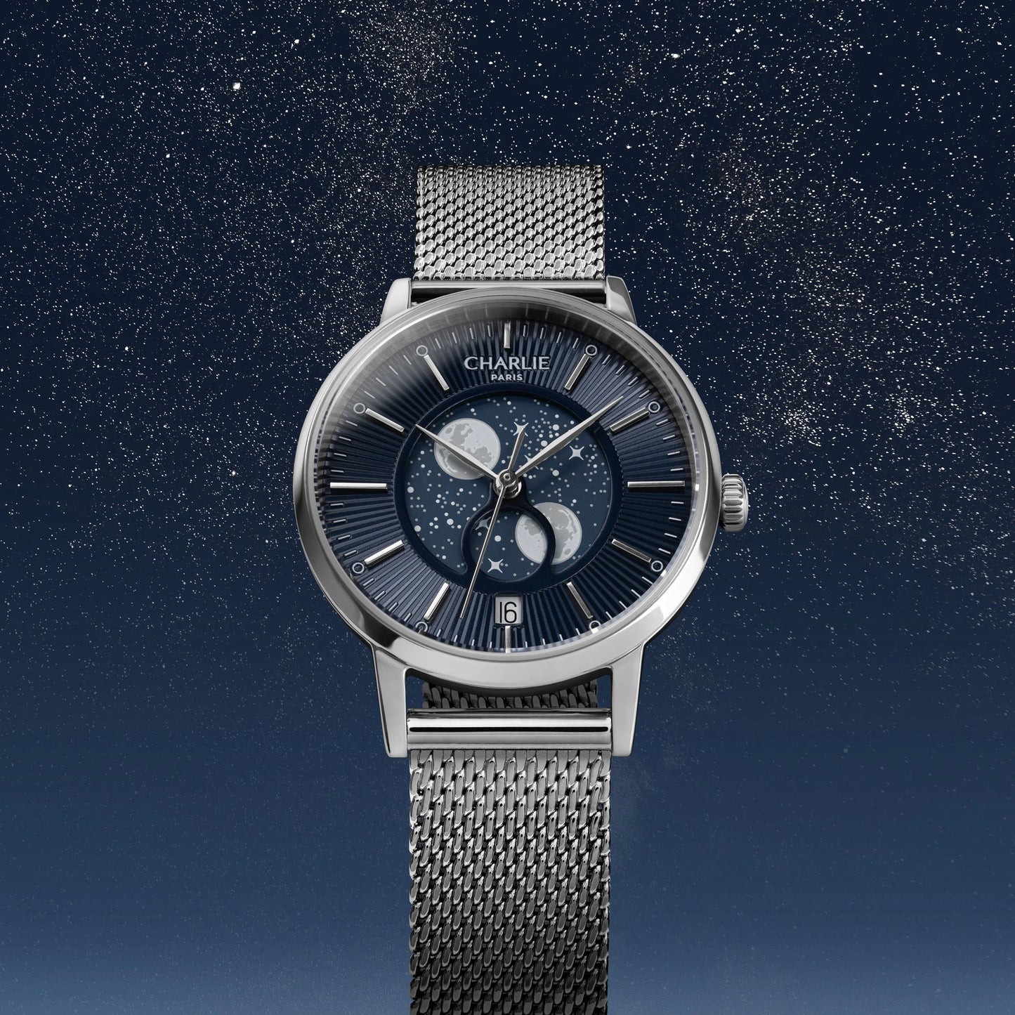 CHARLIE PARIS : SULLY QUARTZ PHASE DE LUNE ACIER & BLEU