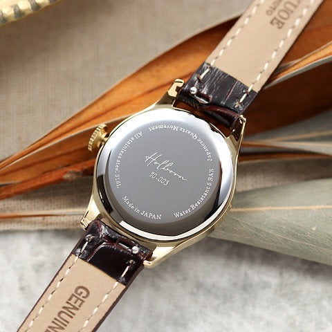 KUOE KYOTO: HOLBORN 90-003 GOLD CASE INDEX WITH BAR - TAUPE BRACELET