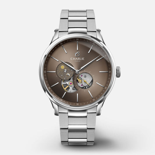 CHARLIE PARIS WATCH: INITIAL OPEN HEART DAY/NIGHT TAUPE