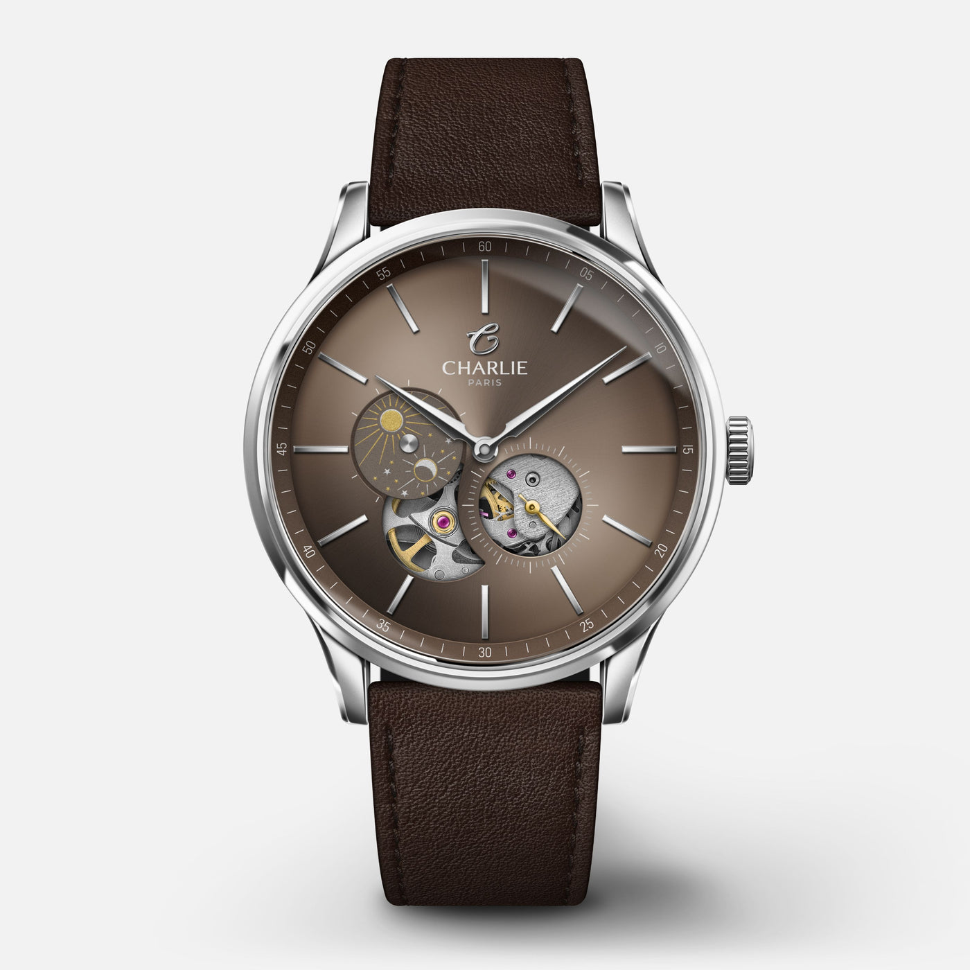 CHARLIE PARIS WATCH: INITIAL OPEN HEART DAY/NIGHT TAUPE
