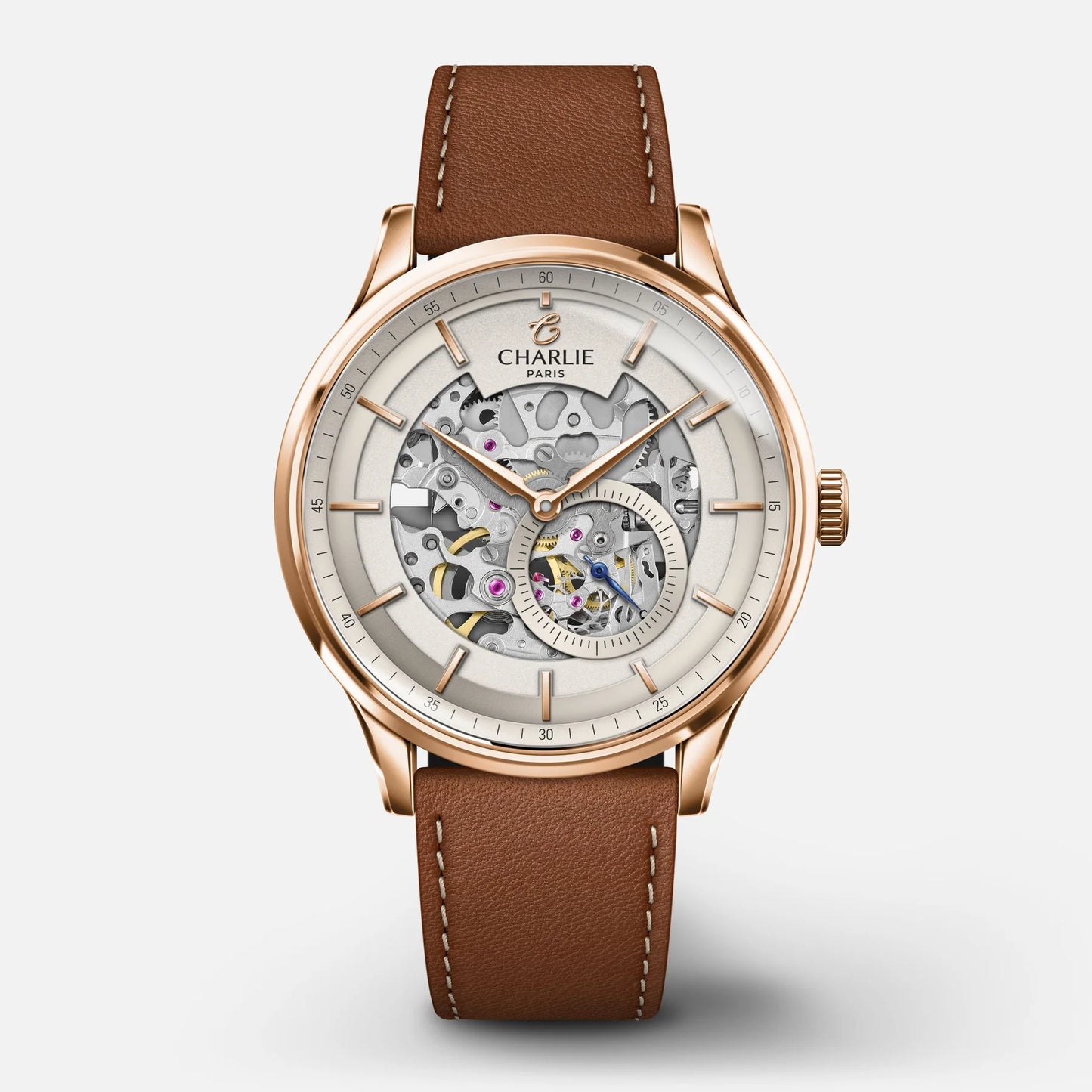 CHARLIE PARIS : INITIAL AUTOMATIQUE SQUELETTE DORÉ ROSE