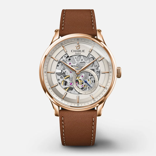 CHARLIE PARIS : INITIAL AUTOMATIQUE SQUELETTE DORÉ ROSE