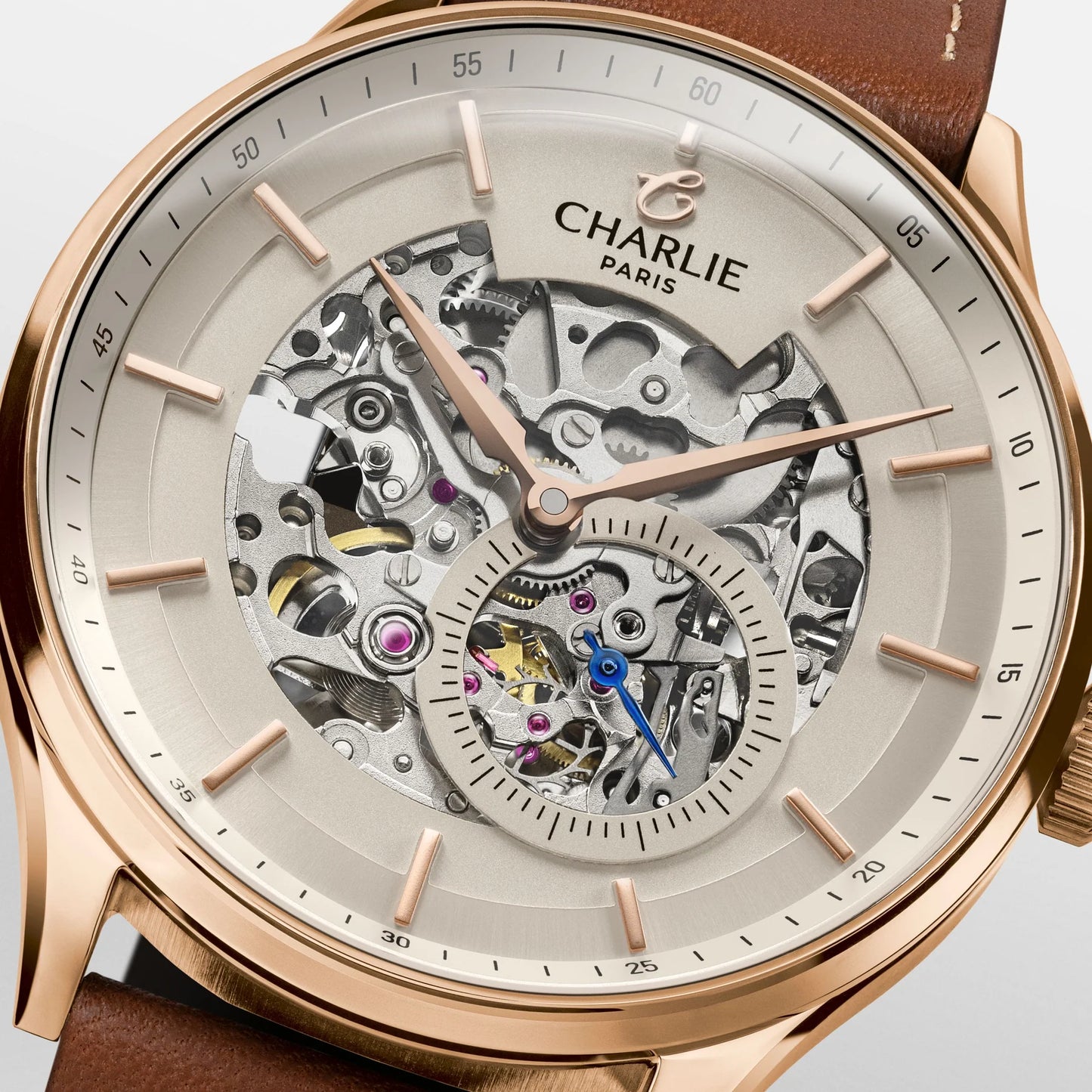 CHARLIE PARIS : INITIAL AUTOMATIQUE SQUELETTE DORÉ ROSE