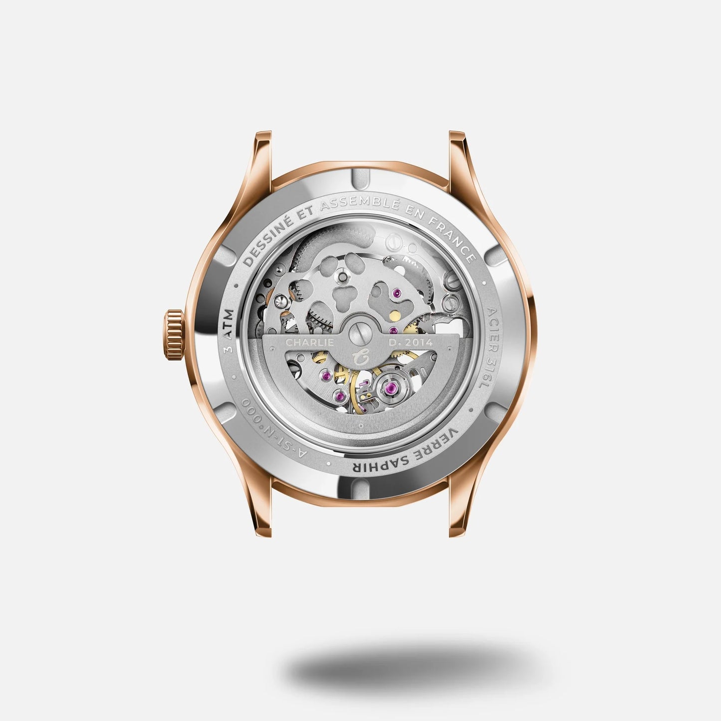 CHARLIE PARIS : INITIAL AUTOMATIQUE SQUELETTE DORÉ ROSE