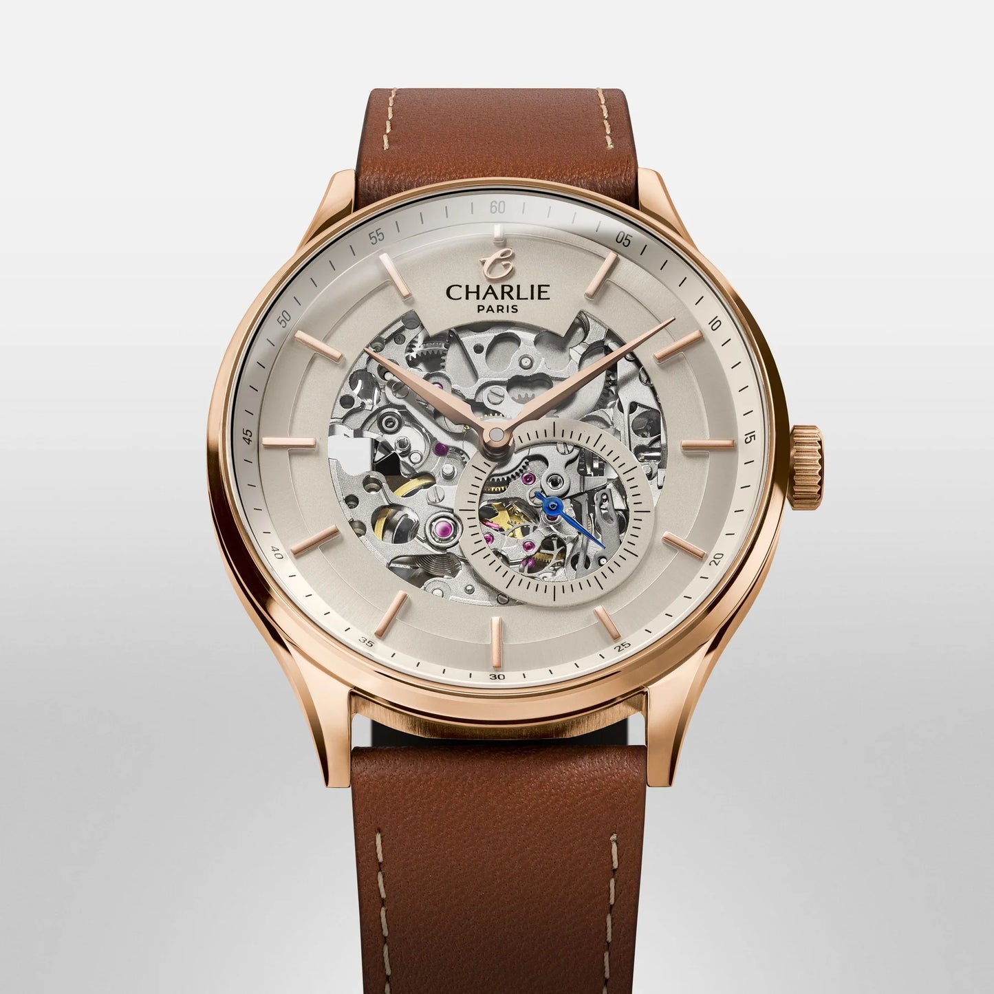 CHARLIE PARIS : INITIAL AUTOMATIQUE SQUELETTE DORÉ ROSE