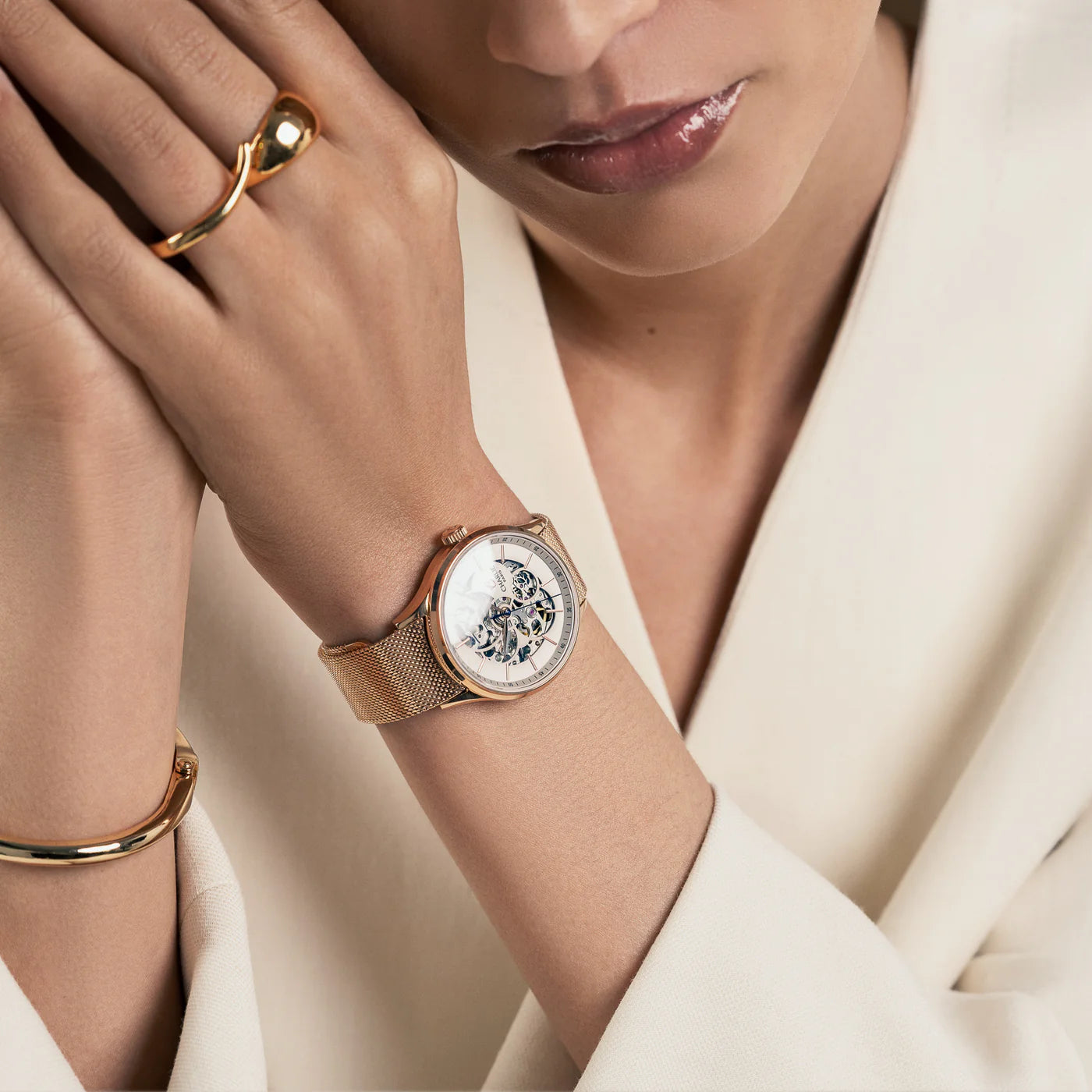 CHARLIE PARIS : INITIAL 36 AUTOMATIQUE AJOURÉE DORÉ ROSE