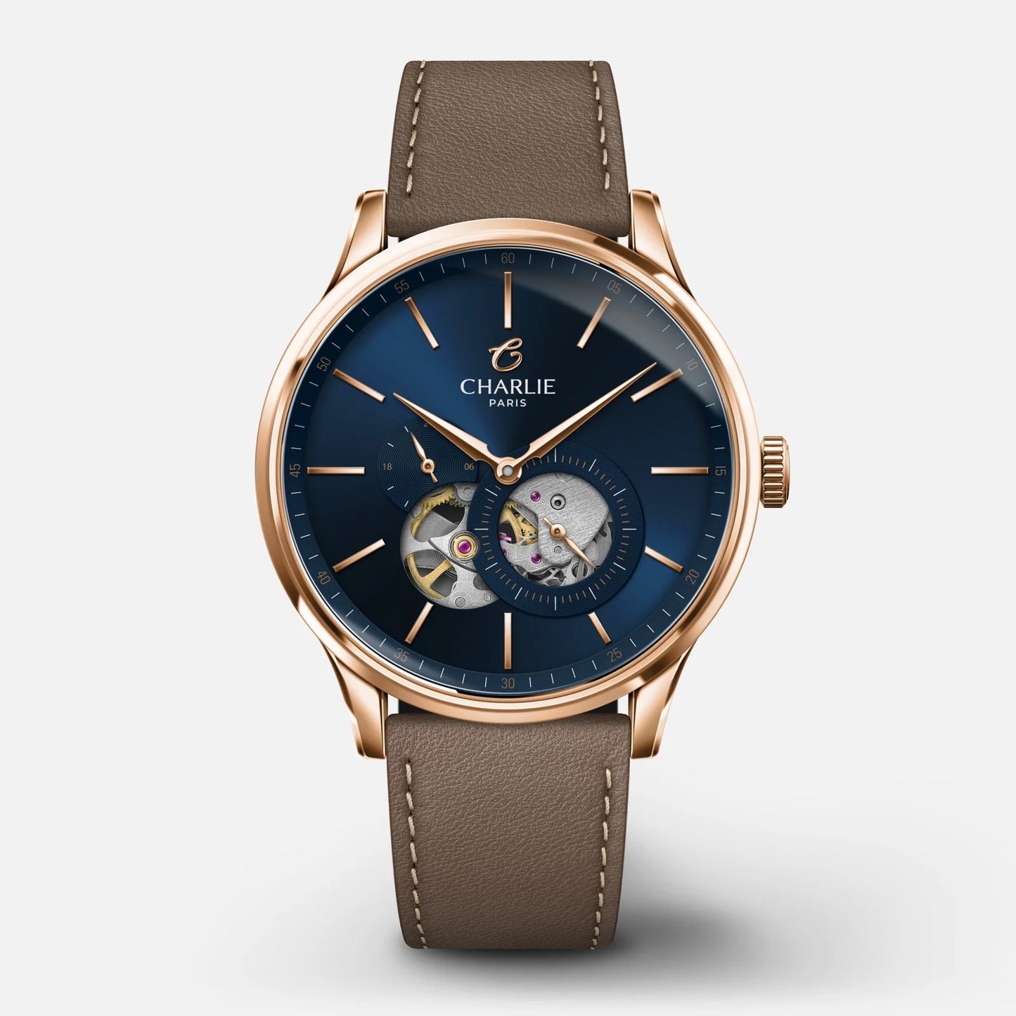 CHARLIE PARIS WATCH: INITIAL OPEN HEART ROSE GOLD & BLUE