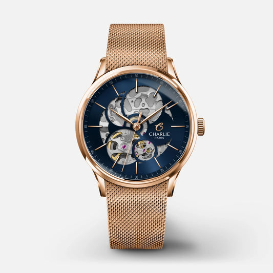 CHARLIE PARIS WATCH: INITIAL 36 OPENWORK ROSE GOLD & BLUE