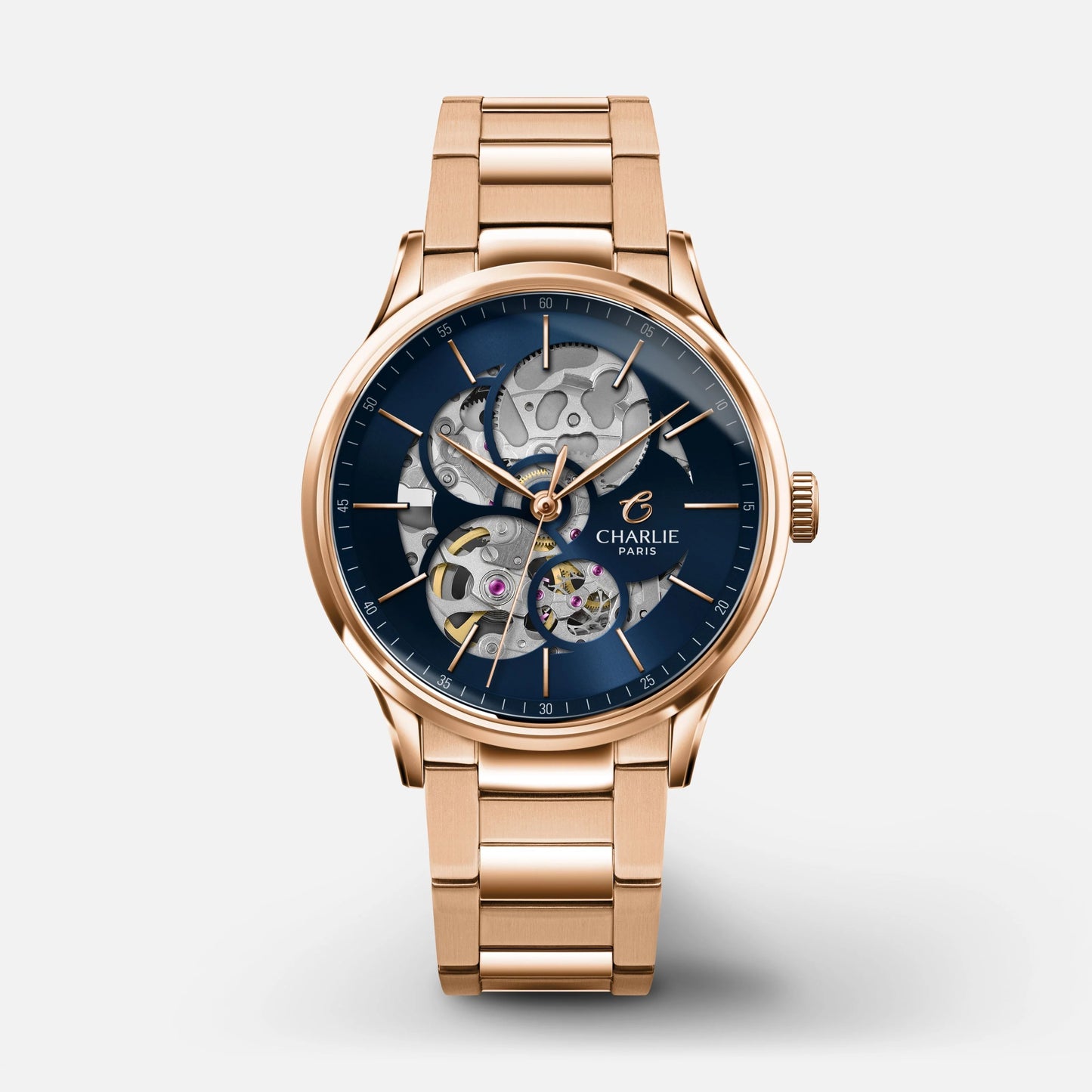 Montre Charlie Paris : Initial 36 Ajourée Or Rose & Bleue