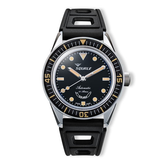 Squale SUB-37 Légende — bracelet caoutchouc noir — vue de face