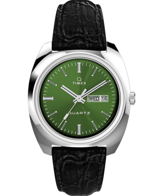 Timex : Q Timex 1978 Day/Date vert 37,5 mm, vue de face