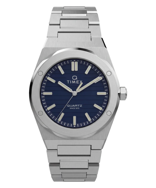 Timex : Q Timex Marbella bleu 40,5 mm, vue de face