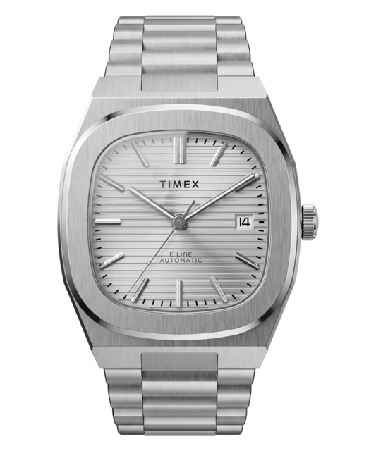 Timex : E Line automatique argenté 38 mm, vue de face
