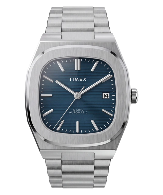 Timex : E Line automatique bleu 38 mm, vue de face
