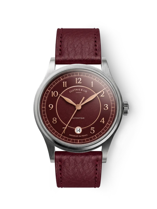 Gustave & Cie Charles Argent Et Cerise — Cuir Bordeaux Grainé