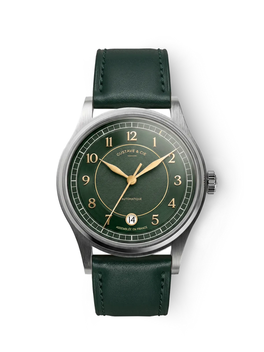 Gustave & Cie Charles Argent Et Vert — Cuir Vert Émeraude Surpiqué