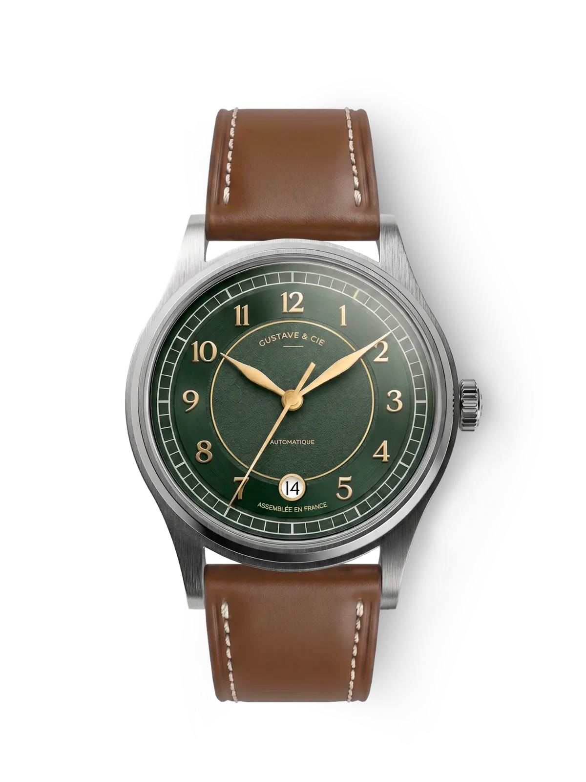 Gustave & Cie Charles Argent Et Vert — Cuir Marron Havane Surpiqué