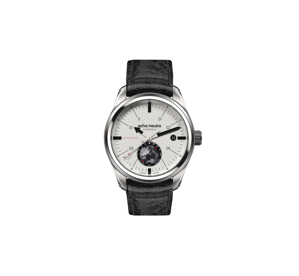 Montre Echo/Neutra : Averau 39 Phase Lunaire (Big Moon) Blanc — bracelet cuir de buffle noir