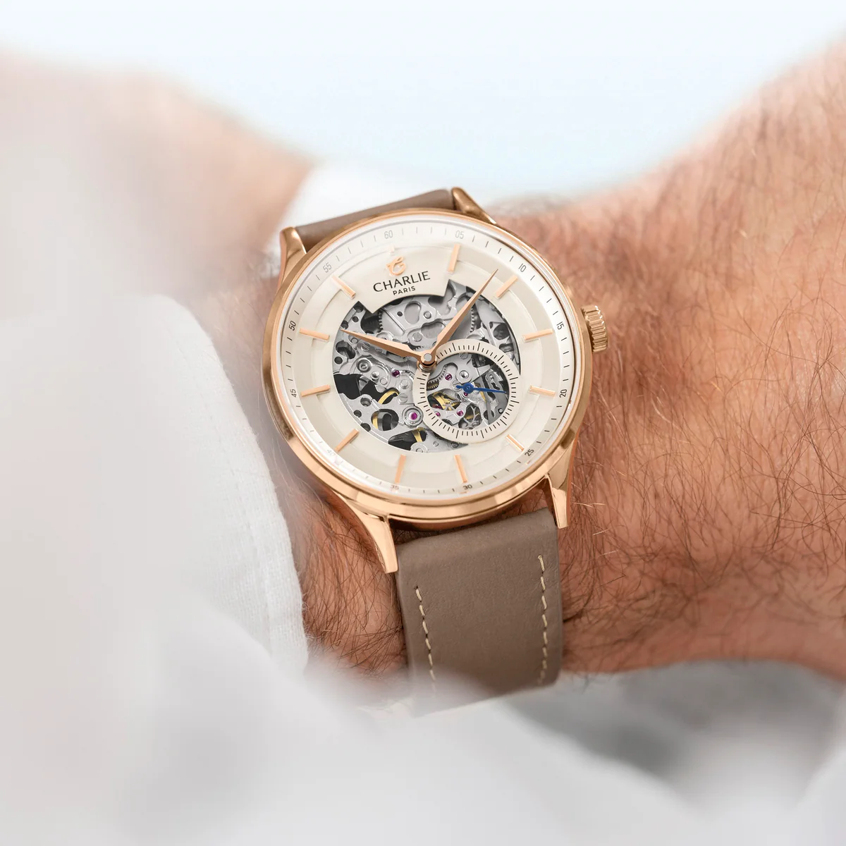 CHARLIE PARIS : INITIAL AUTOMATIQUE SQUELETTE DORÉ ROSE