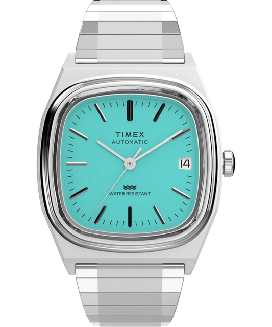 Timex : 1983 E Line automatique bleu 34 mm, vue de face