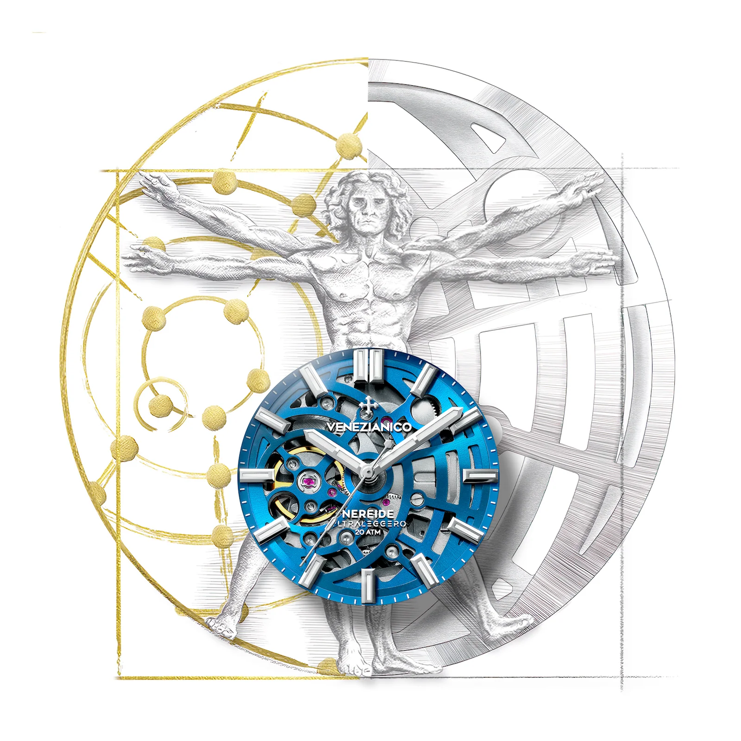VENEZIANICO : NEREIDE ULTRALEGGERO 42 MM SQUELETTE BLEU
