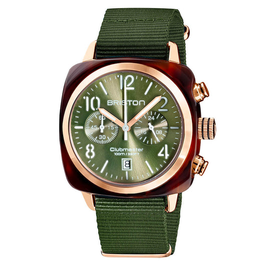 RELOJ BRISTON: CLUBMASTER CLASSIC CRONÓGRAFO VERDE Y ORO ROSA 19140.PRA.T.26.NOL