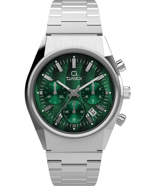 Timex : Q Timex Falcon Eye chronographe vert 40 mm TW2W33600, vue de face