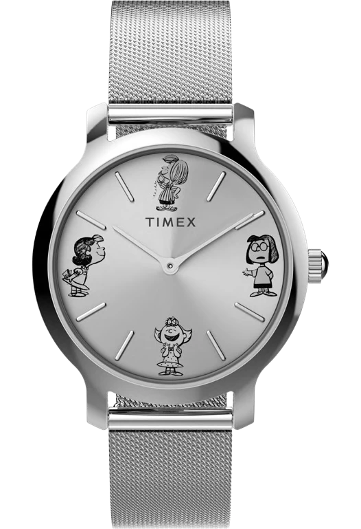 Timex : Transcend x Snoopy Sketch argentรฉ 31 mm TW2W46000, vue de face