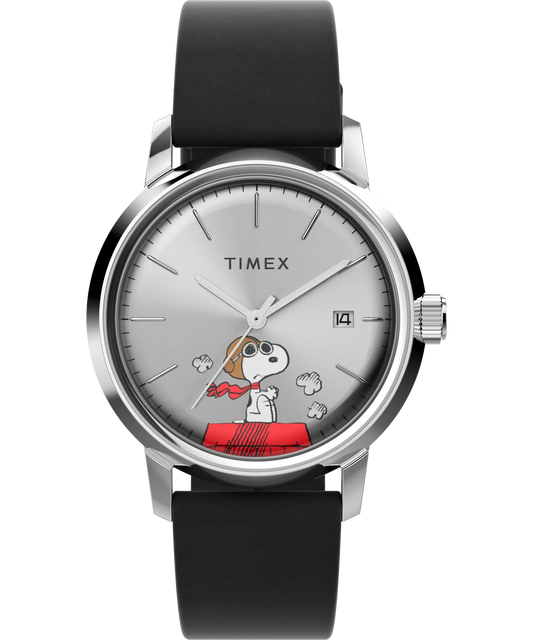 Timex : Marlin automatique x Peanuts Snoopy Flying Ace argenté 40 mm TW2W49600, vue de face