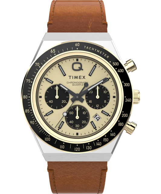 Timex : Q Timex chronographe doré 40 mm TW2W64400, vue de face