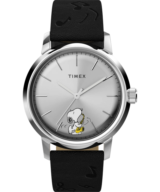 Timex : Peanuts x Timex Marlin automatique saxophoniste argenté 40 mm TW2W68800, vue de face