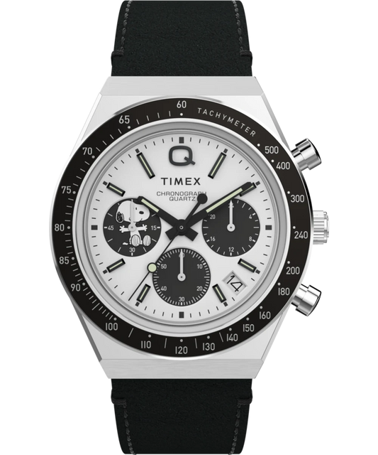 Timex : Q Timex chronographe x Peanuts Snoopy blanc 40 mm TW2W68900, vue de face