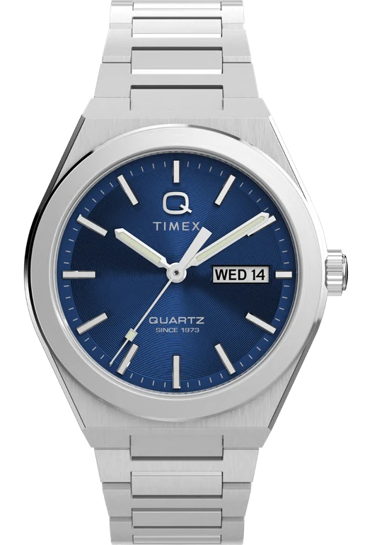 Timex : Q Timex Continental jour-date bleu 39 mm TW2Y25100, vue de face