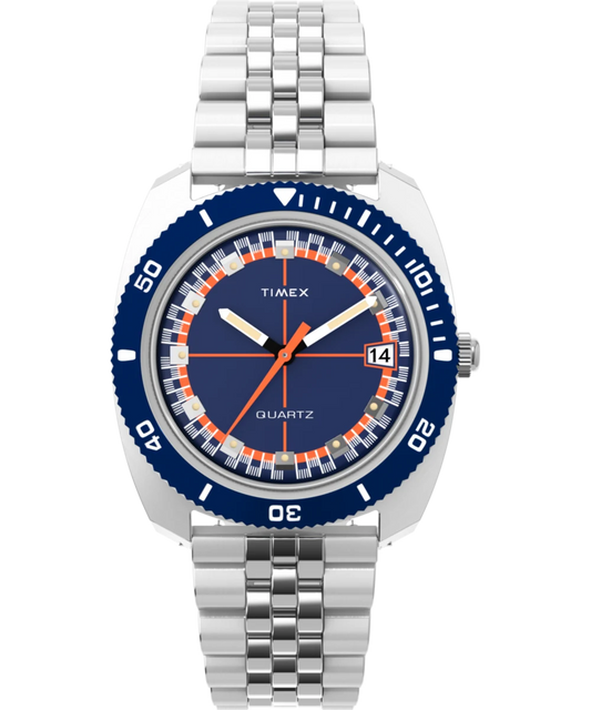 Timex : Q Timex 1971 Velocity bleu 36 mm TW2Y44400, vue de face