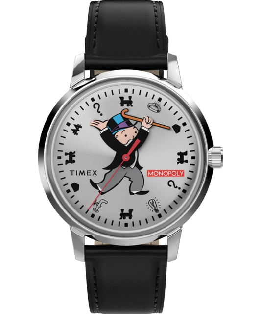 Timex : Monopoly x Timex Marlin argenté 38 mm TW2Y46900, vue de face