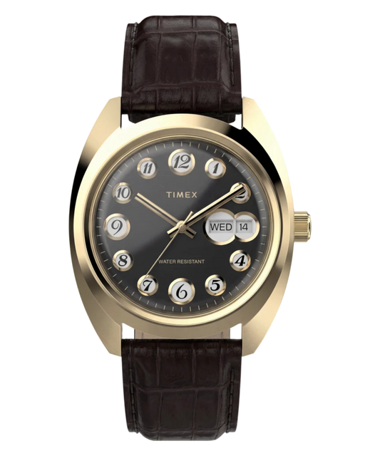Timex : 1976 Rotary Phone Dial Reissue noir 37 mm TW2Y82100, vue de face