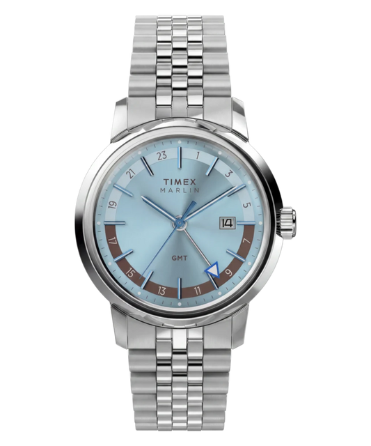 Timex : Marlin quartz GMT bleu 40 mm TW2Y84100, vue de face
