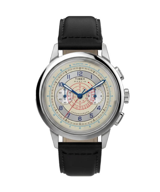 Timex : Marlin Neo Classic chronographe argenté 40 mm TW6A01200, vue de face