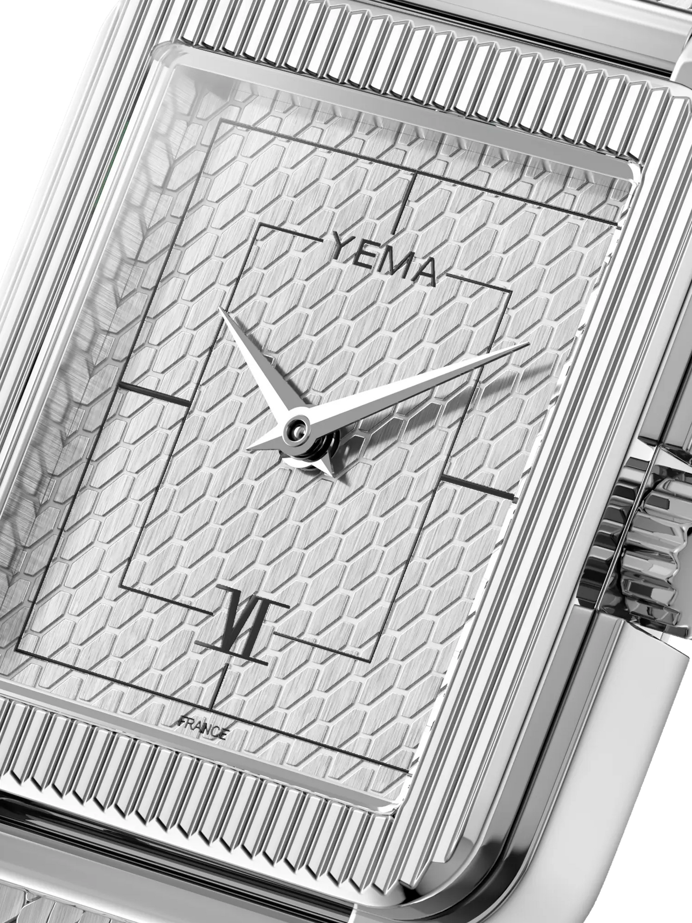 RELOJ YEMA: RADIANCE - ESFERA PLATEADA Y CAJA DE ACERO PULIDO