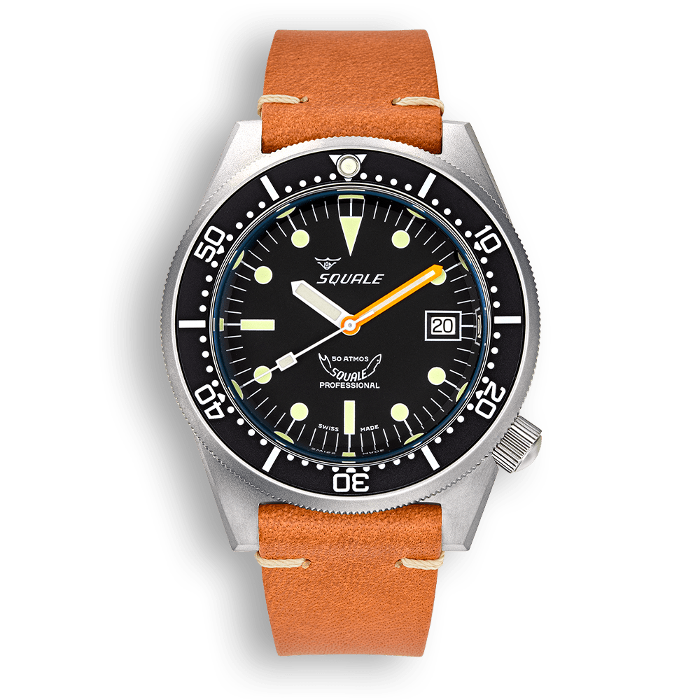 Squale 1521 Black Blasted — Cuir marron — vue de face