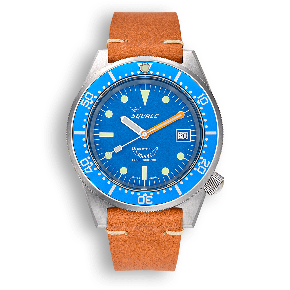 Squale 1521 Blue Blasted — Cuir marron — vue de face