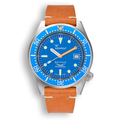 Squale 1521 Blue Blasted — Cuir marron — vue de face