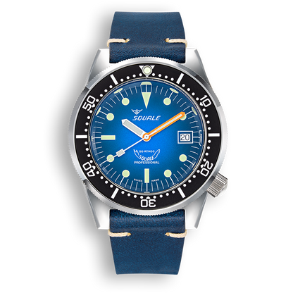 Squale 1521 Blue Ray — Cuir bleu — vue de face