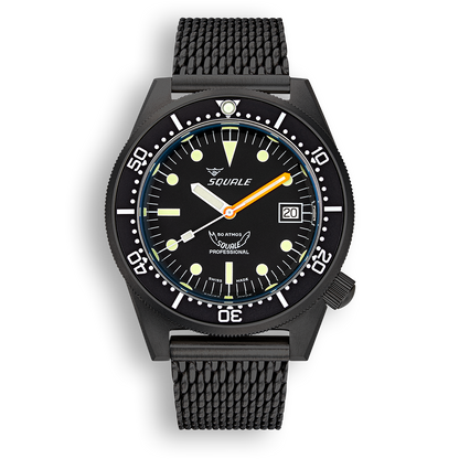 Squale 1521 DLC noire — Milanais noir — vue de face