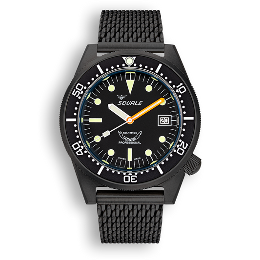 Squale 1521 DLC noire — Milanais noir — vue de face