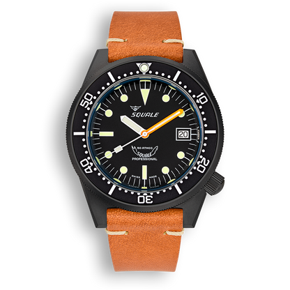 Squale 1521 DLC noire — Cuir marron — vue de face